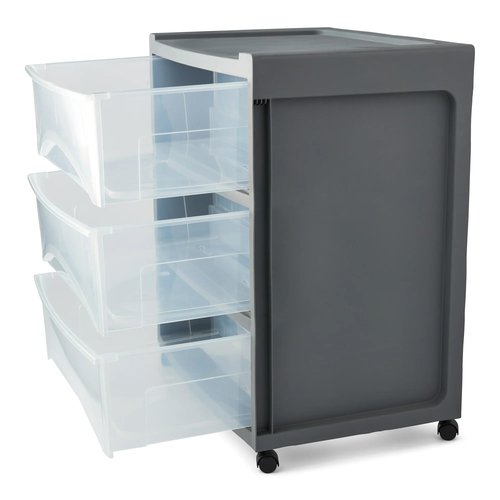 3 Drawer Wide Storage Cart, Gray