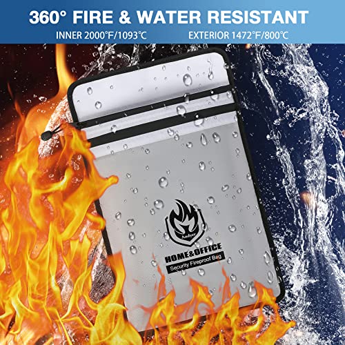 Andyer Grey Fireproof Document Bag 15x11 Inches Waterproof & Fire-Resistant