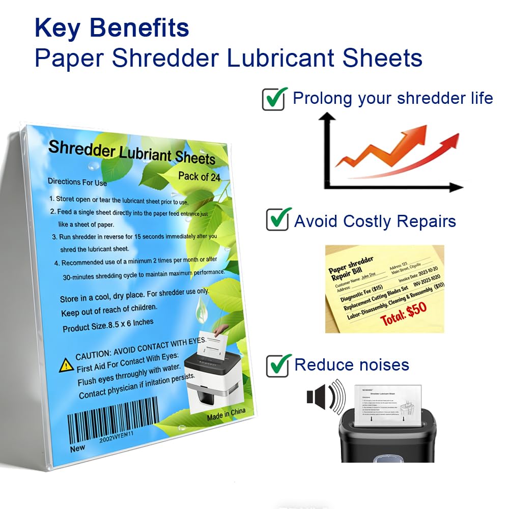 Skiennix Paper Shredder Lubricant Sheets - 24 Pack for Optimal Blade Performance
