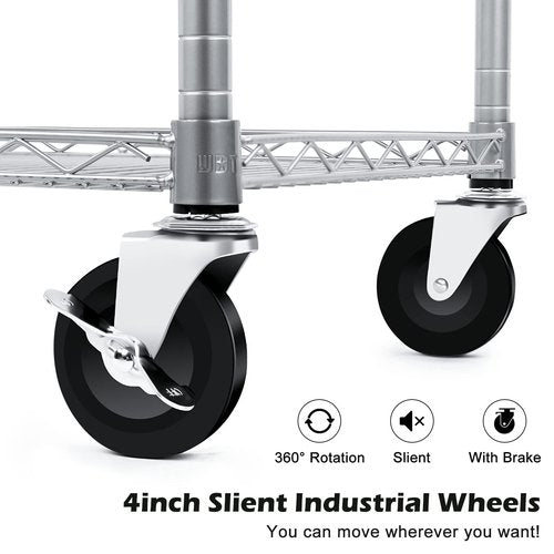 WDT 990Lbs Capacity Heavy Duty Rolling Utility Cart, NSF Rolling Carts with Wheels,Commercial Grade Metal Cart with Handle Bar & Shelf Liner,Trolley Serving Cart for Restaurant,Kitchen,Gray