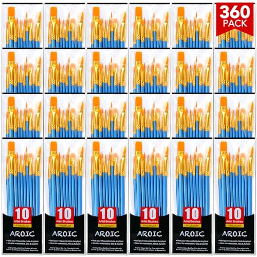 AROIC Acrylic Paint Brush Set, 36pack/360pcs Nylon Hair Paint Brushes, for Oil Painting Rock Body Painting, Artist Amateur Craft Paint Brushes Supplies, Children Adult Painting Small Paint Brush Set.