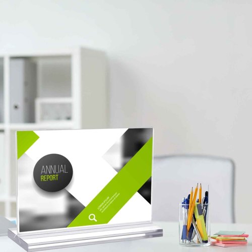 BeapTcely 2 Pack 11 x 17 Inches Acrylic Sign Holder Horizontal Clear T Shaped Sign Holder Table Photo Menu Display Stand Double Sided Picture Flyer Sign Holder for Office Restaurant Store (2 Pack)