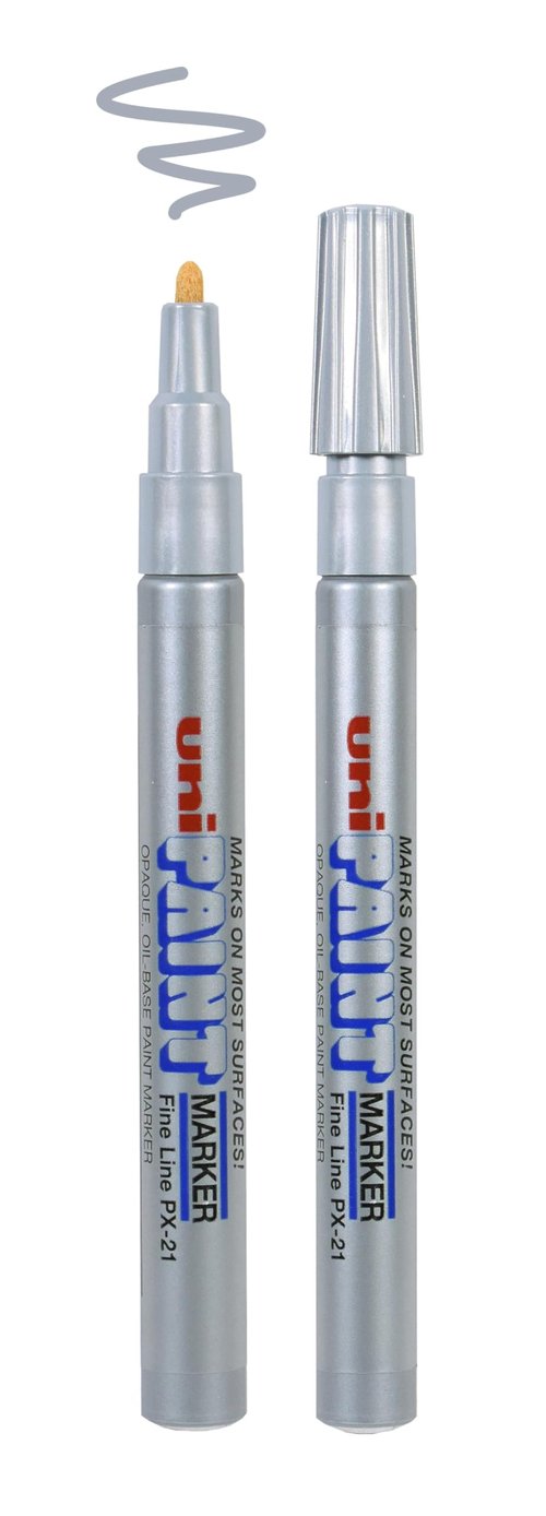 Uni-Ball Uni Paint PX-21 Oil-Based Paint Markers, Fine Line (1.2mm), Silver, 2 Count