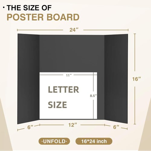Chell Mini Trifold Poster Board - 16" x 24" Black Corrugated Project Boards | 2 Pack