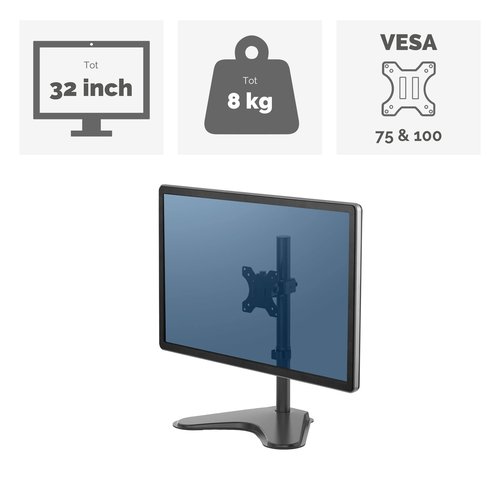 Fellowes 8049601 Professional Series Free-Standing Monitor Mount, Adjustable Computer Monitor Stand for Desk with Single Monitor Arm, 32 Inch Monitor Capacity