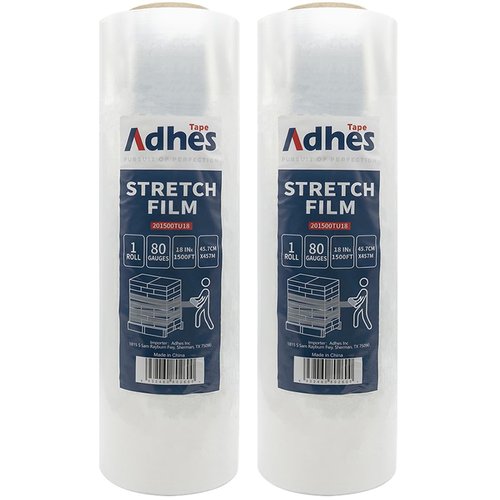 ADHES Heavy Duty Shrink Wrap Roll, 18 Inch x 1500 Feet, 2-Pack Stretch Wrap Stretch Film, 80 Gauge Industrial Strength Plastic Moving Rrap for Pallet Wrap, Furniture Wrapping Moving & Protection