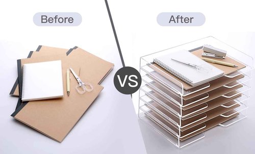 SANRUI Stackable Paper Tray,Acrylic File Organizer,Paper Tray Organizer for Desk,Clear Office Desk Organization for Office, Home or School，2 Tier