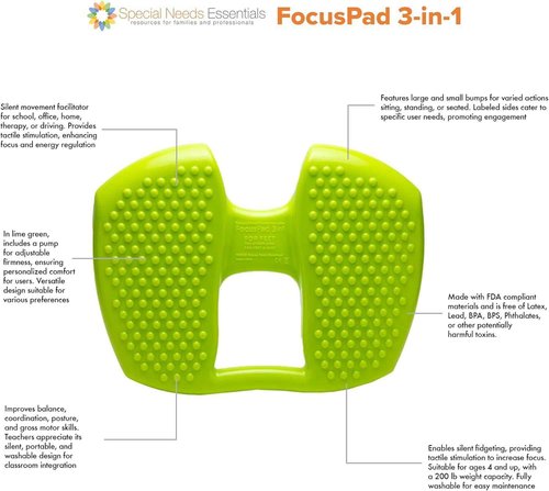 Special Needs Essentials FocusPad Seat & FocusPad 3-in-1 | Sensory seat | ADHD Tool | Anxiety Stress Relief… (Lime Green, 1 Count (Pack of 1))