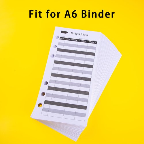 60PCS Budget Sheets for A6 Binder, 6-Holes Expense Tracker, Spending Tracker, Cash Ledger Book Wallet Bill Organizer, Black