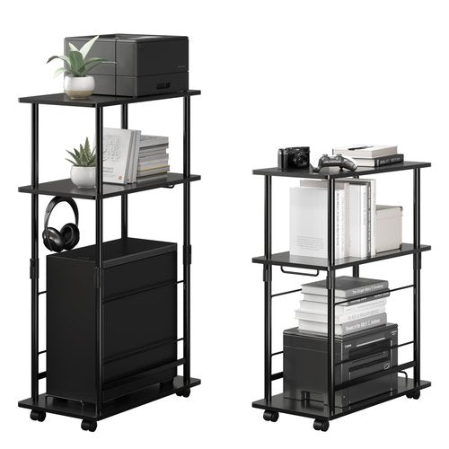 PROXRACER Height Adjustable Computer Tower Stand, 3-Tier CPU Holder Cart Printer Stand Mobile PC Laptop Standing Table Home Office Gaming Accessories with Rolling Wheels,26.4 * 45in