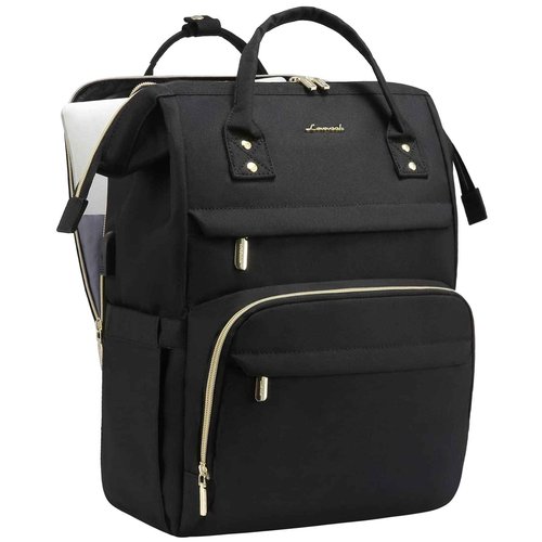 LOVEVOOK 17.3 Inch Laptop Backpack, Large Travel Backpack for Women, Water Resistant Teacher Backpack with Laptop Compartment, Professional Business Work bags with Charger, Black