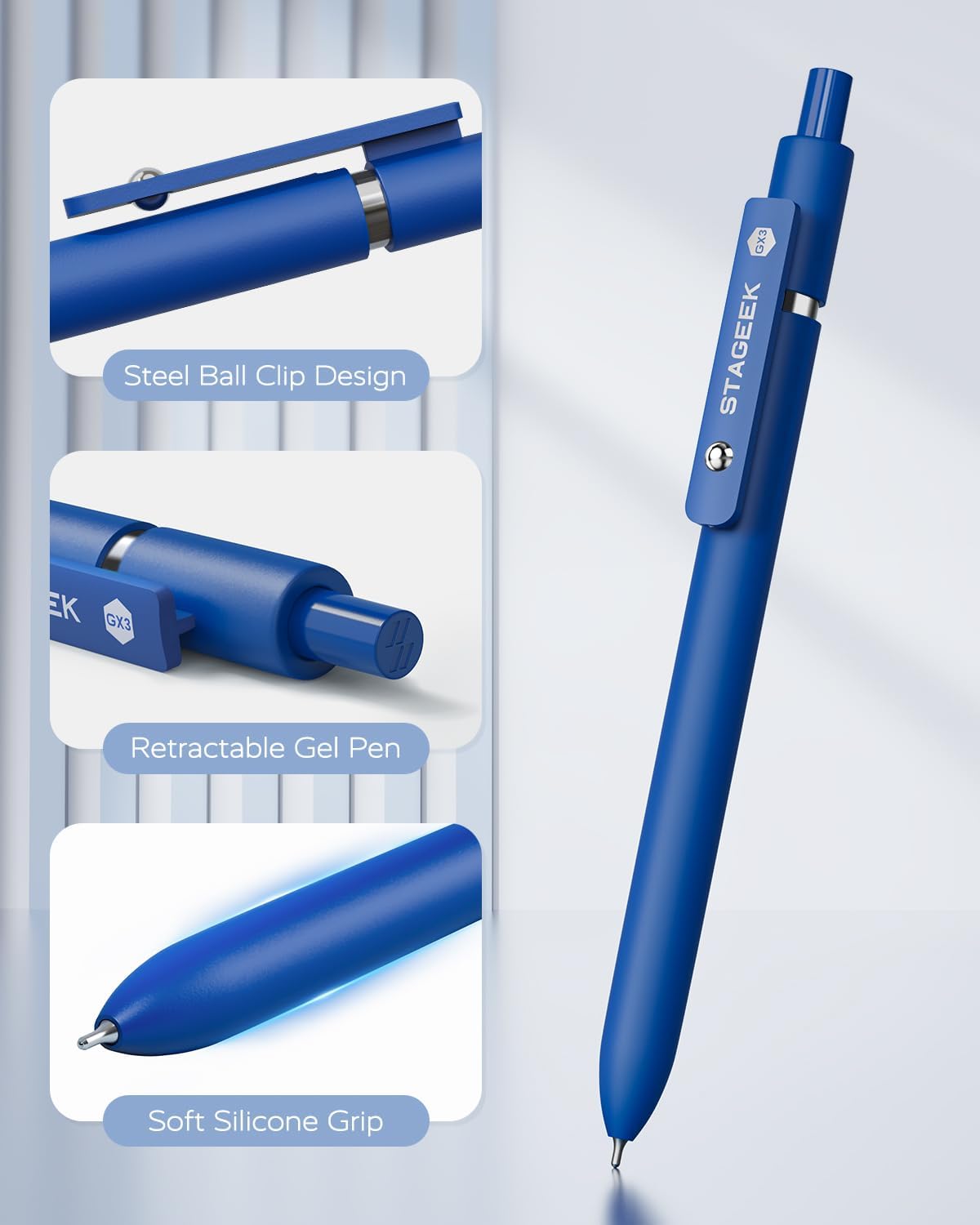 STAGEEK Blue Gel Pens - 6-Pack Quick Dry Fine Point Retractable Pens with 3 Extra Refills | Ideal for Journaling & Office Use