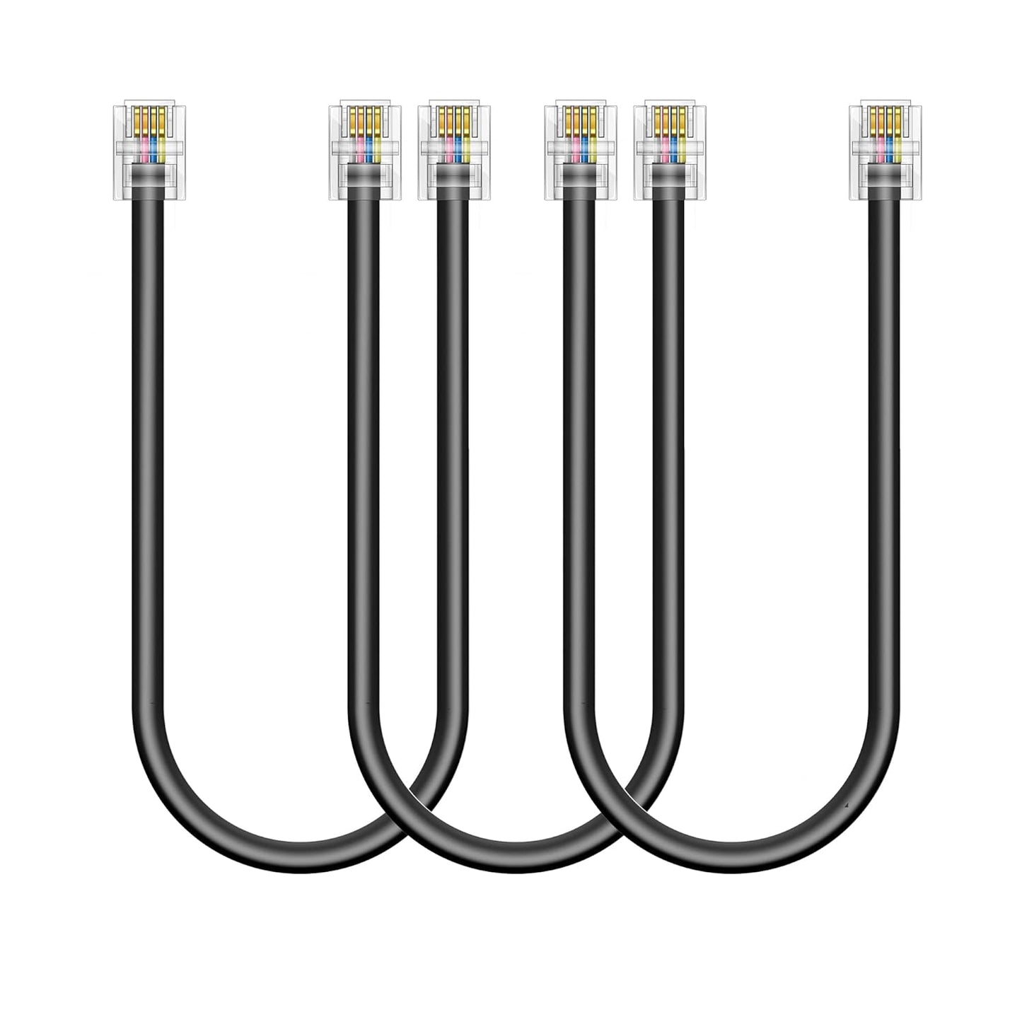 3-Pack Telephone Extension Cord by [Brand Name] - 1FT RJ11 6P4C Cables for Landline Phones & Faxes | Black