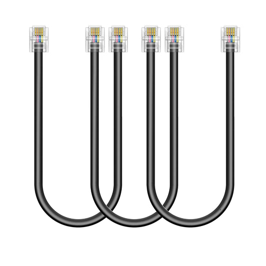 3-Pack Telephone Extension Cord by [Brand Name] - 1FT RJ11 6P4C Cables for Landline Phones & Faxes | Black
