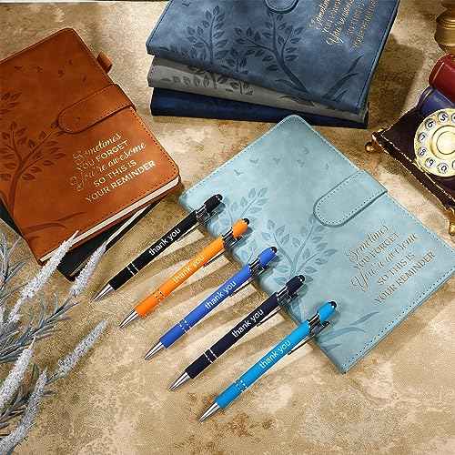 Seajan 24 Pcs Employee Appreciation Gifts Team Appreciation Gift Bulk 12 Inspirational A5 Leather Journals 12 Motivational Metal Ballpoint Pens Thank You Notebooks for Christmas Coworker Teacher Men