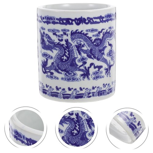 Ceramic Pencil Holder Pen Storage Container, Multifunctional Desktop Organizer for Home Office School, Blue White Decorative Pen Holder, 4.72 X 3.93 Inches