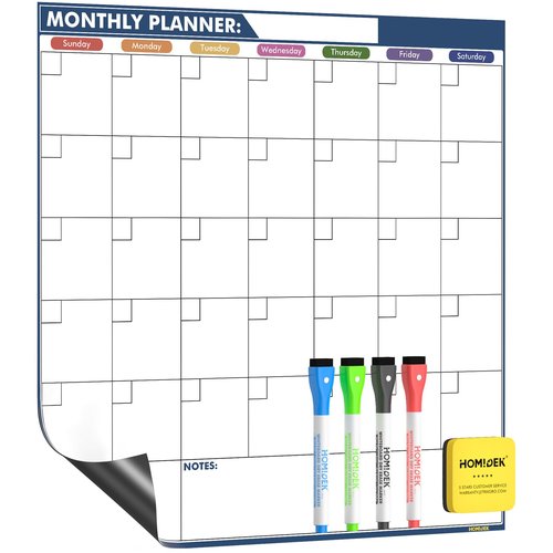 HOMiDEK Magnetic Dry Erase Calendar for Refrigerator - Large Fridge Whiteboard Calendar - Magnet Monthly Planner Family Planning Board with Dry Erase Markers & Eraser - 17.5 x 17.5 Inches