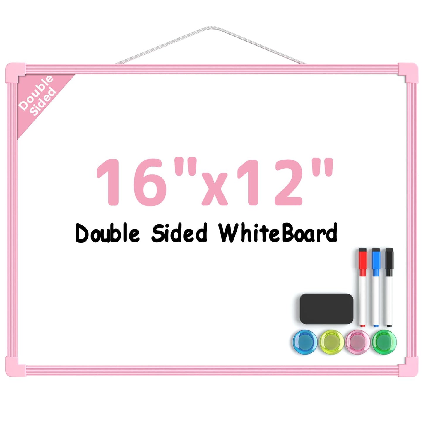 MaxGear Double-Sided Dry Erase Board for Wall, 16"x12", Pink Frame