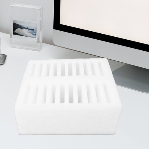 White Pearl Cotton Phone Organizer - 20-Slot Desktop Mobile Phone Holder for Office and Home Storage Stylish Multi-Compartment Design