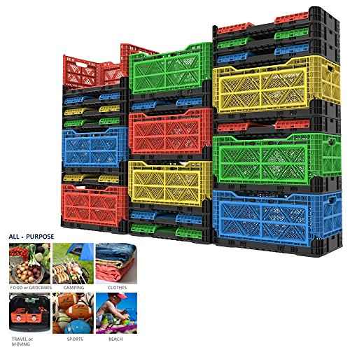 Bigant Heavy Duty Collapsible & Stackable Plastic Milk Crate - Snap Lock Foldable Industrial Garage Storage Bin Container Utility Tote Basket (Charcoal Gray, 1 Medium Crate)