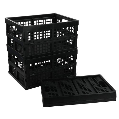 Utiao Black Collapsible Storage Bins, Folding Crate, Plastic Milk Crate, 3 Packs
