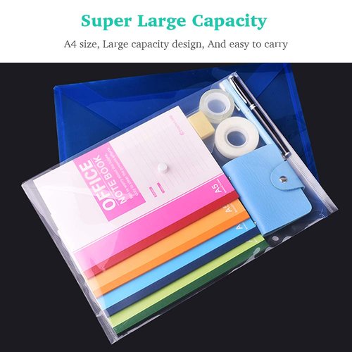Clear Document Folders Transparent Filing Envelopes Waterproof Plastic Envelopes File Holder Filing Document Poly Envelope with Snap Button Closure for A4 Letter Paper Size (5 Pcs)