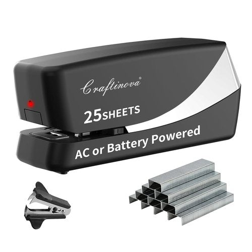 Craftinova Electric Stapler, Automatic Stapler, Include 2000 Staples and 1 Staple Remover, Heavy Duty, Store 210 Staples，AC or Battery Powered, 25 Sheet Capacity.