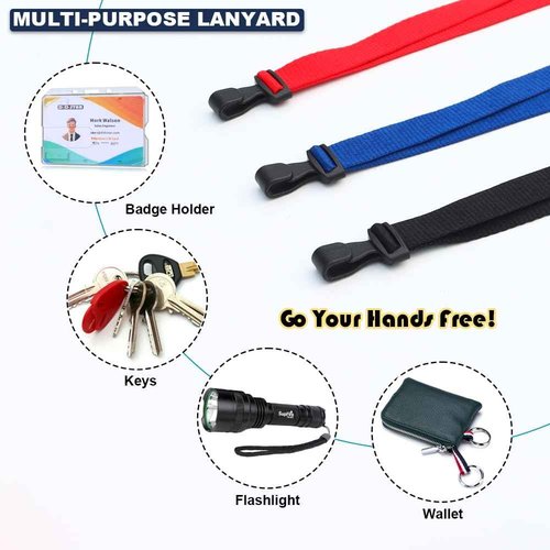 DiDiSTAR 100 Pack Bulk Polyester Breakaway Lanyards with Plastic No Twist Clip & Safety Breakaway Clasp-Great for Radiology-School Hospital-MRI Safe-Neck Strap I.D. Badge Holders 36”(Black)