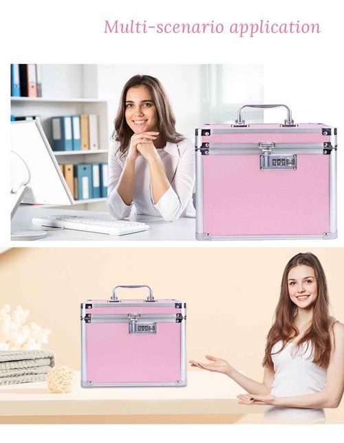 Buanson Girls Makeup Box Organizer Storage with Combination Lock, Locking Makeup Cosmetic Train Case for Women, 9.96" x 6.8" x 7.79" Travel Make up Box Pink