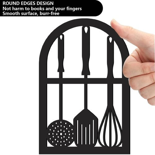 CRASPIRE 1 Pair Black Metal Bookends Kitchen Heavy Duty Study Non-Skid Tableware 4.7x3.5x7 Book Holder Stand Decorative Organizer Support for Office Shelves Cookbook Room Desk Christmas Birthday Gift