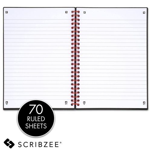 Black n' Red Notebooks, Business Journals, 3 Pack, 8-1/4" x 5-7/8", 70 Sheets, Ruled, Optik Paper, Scribzee App, Flexible Poly Cover, Wirebound, Black (400161061)