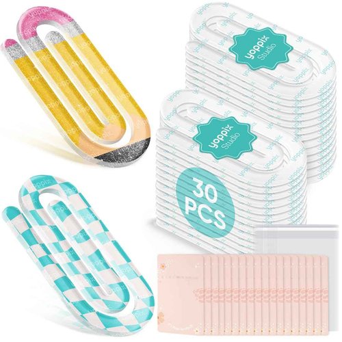 YOPPIX 30 Set Sublimation Paper Clips Blanks Bulk, Jumbo Sublimation Acrylic Paperclip Bookmark Clips with 30Pcs Back Card for Heat Transfer DIY Crafts, Office School Supplies, Back to School Gifts