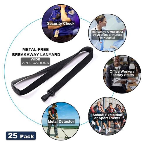 BETOOM 100 Pack Bulk Polyester Breakaway Lanyards with Plastic No Twist Clip & Safety Breakaway Clasp-Great for Radiology-School Hospital-MRI Safe-Neck Strap I.D. Badge Holders 36”(Black)
