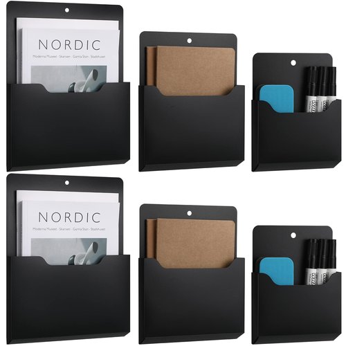 6 Pack Magnetic File Holder Magnetic Paper Holder Fridge Magnet Organizer Letter Size Fridge Pockets Storage Mail Planner Wall File Organizer for Refrigerator Locker Whiteboard (Large, Medium,Small)