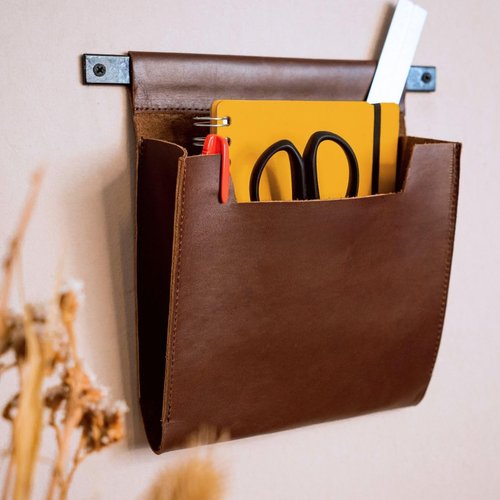 GauchoLife Leather Wall Pockets Organizer, Hanging Leather Organizer, Hanging Storage (Brown)