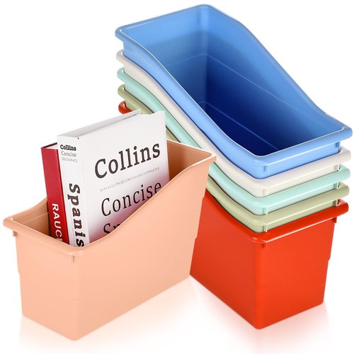 6 Pack Book and Binder Holders Boho Book Bins for Classroom Organization Premium Plastic Boxes Baskets Storage Containers for Library Home Office Teacher Supplies Accessories School Classroom Decor