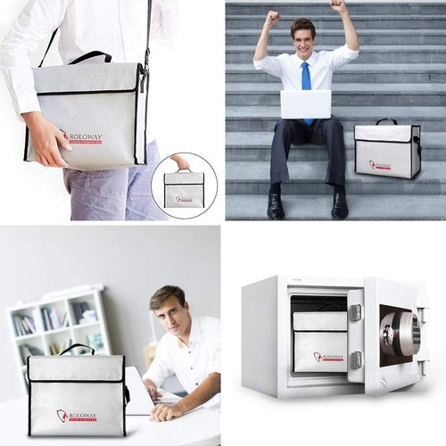 ROLOWAY Fireproof Document & Money Bags - Large Water-Resistant Safe Bag (15 x 12 x 5 in) for Cash, Valuables & Passport