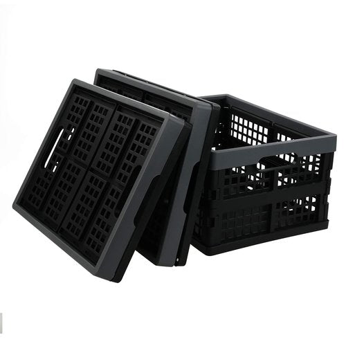 DynkoNA 3 Packs Folding Plastic Storage Basket, 15 L Black Stacking Collapsible Crate