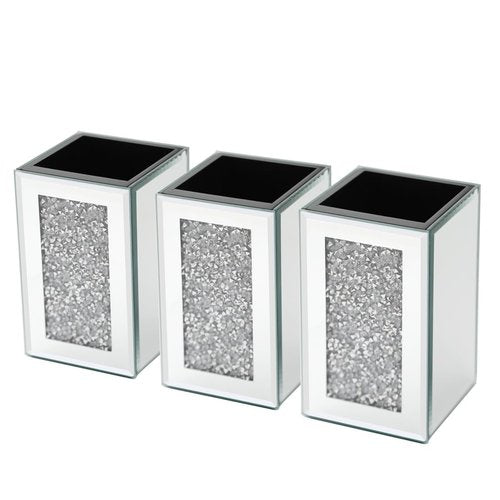 Pibeyer Desktop Mirrored Pencil Holder Cup and Pen Holder, Crush Diamond Office Stationery Organizer, Set of 3