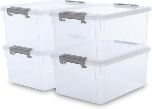 Citylife 17 QT Plastic Storage Bins - Stackable Latching Containers for Organizing Garage, Closet & Kitchen | 4 Pack