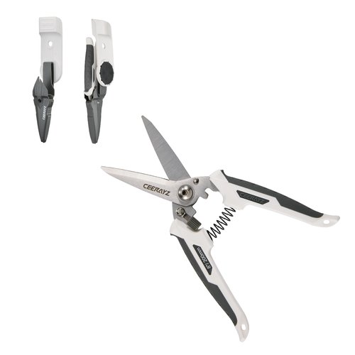 CEERAYZ 8" Scissors All Purpose, Heavy Duty Scissors Industrial, Multipurpose for DIY Projects, Office, Production Lines, Pruning, with Protective Sheath and Magnetic Holder (White/Gray)