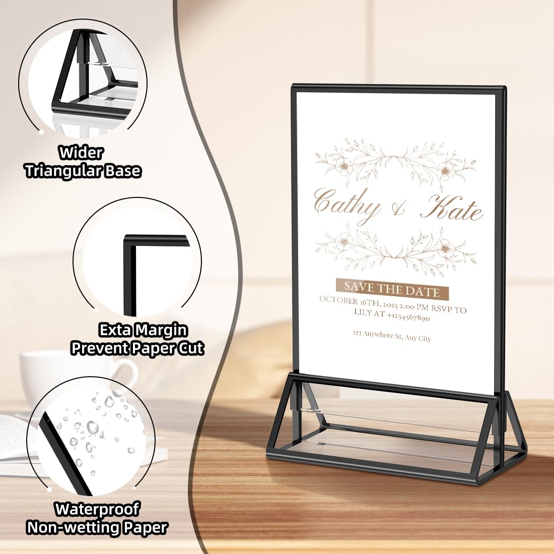 PPH-Sisy Acrylic Sign Holder 5x7 Display Stand, Clear and Stable Table Plastic Paper Holder, Acrylic Frames for Home Office Shop Photo Frames Exhibition Black (6pcs)
