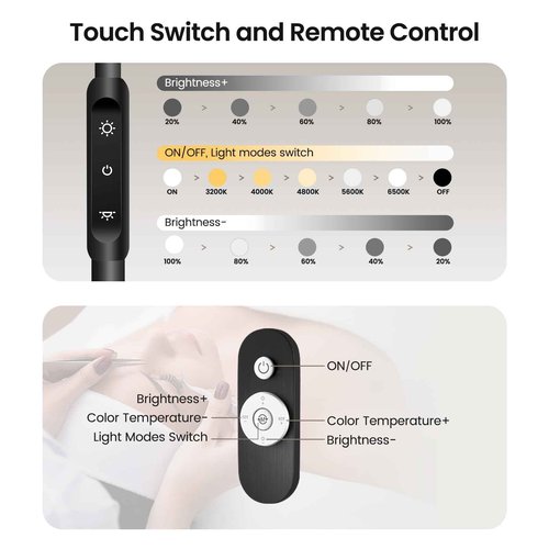 Mznoo Lash Light, Half Moon Lamp with Tool Tray, LED Moon Light for Eyelash Extensions, Adjustable Color Modes and Flexible Gooseneck, Suitable for Beauty Salons and Beginner DIY (Black)