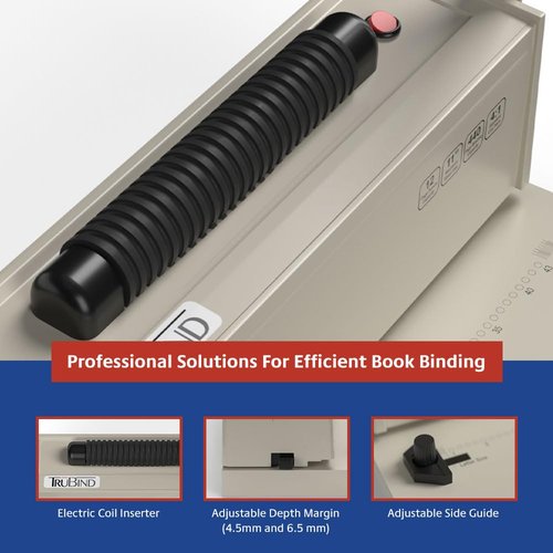 TruBind Coil Binding Machine with Electric Coil Inserter | Manually Punch up to 12 Sheets | 440 Sheet Bind Capacity with 4:1 Pitch | 2-Year Warranty | Heavy-Duty Coil Crimping Pliers Included