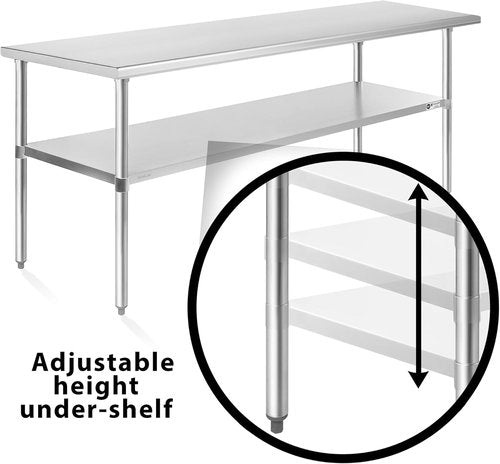 KUTLER Stainless Steel Table - 30 x 60 Inches | Heavy Duty NSF Commercial Kitchen Prep Table with Undershelf