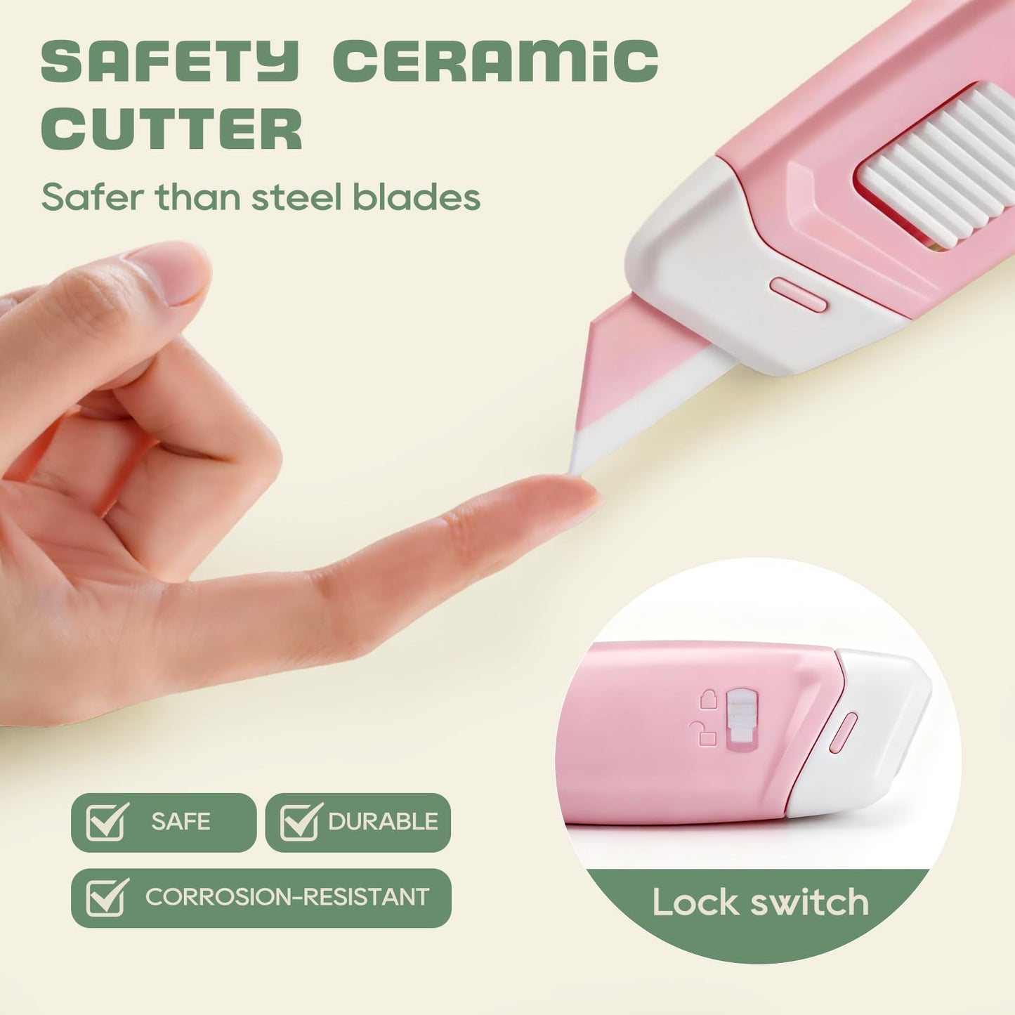 3-Pack Mini Ceramic Box Cutter, Retractable Utility Knife with Safety Lock & Keychain Hole, Magnetic Package Opener with Ceramic Blades for Home Office Shipping Packages (Multi)