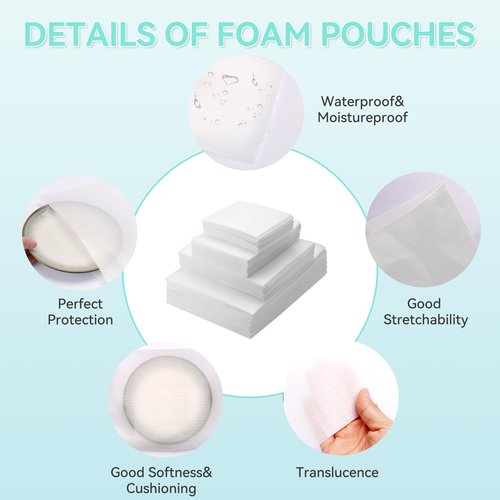 300 Pcs Foam Pouches Set for Packing Dishes, 4 Sizes Cushion Foam Sleeves (16x12, 12x12, 12x7.5, 7.5x7.5) with 100 Fragile Stickers – Protective Cushion Wrap Sleeves for Moving Supplies