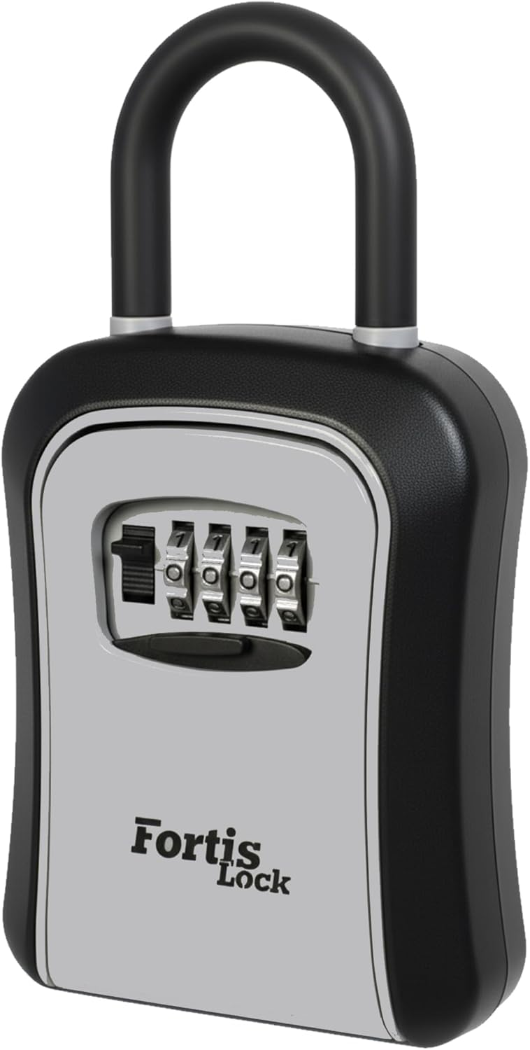 Skiennix Portable Key Lock Box - Weather-Resistant 4-Digit Combination Safe for Outdoor Use - Gray