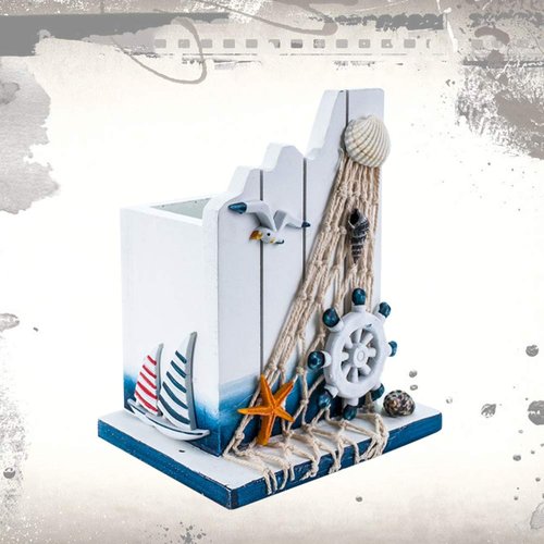 Pen Holder Wooden Nautical Decoration Helmsman Decor Pencil Holder Organizer for Home Office Desktop Nautical Favors