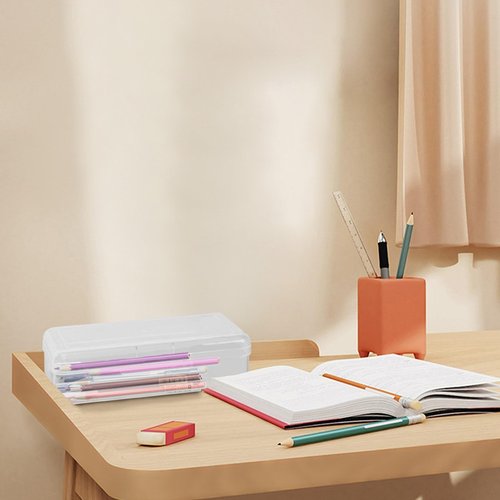 Hyuetrsa 20 Pcs Plastic Box Clear Storage Organizer Case Bulk Hard Crayon Storage Box with Lid Snap Closure Painting Marker Box Multi Purpose Organizer for Pens Office Supplies